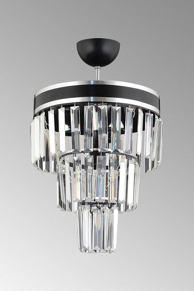 KARDELEN AYDINLATMA AVİZE Paris 4-Tier Black Chrome Gilded Crystal Stone 30' Modern Chandelier