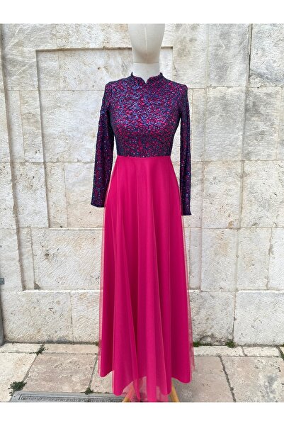 Butik Payetli Tül Tesettür Abiye