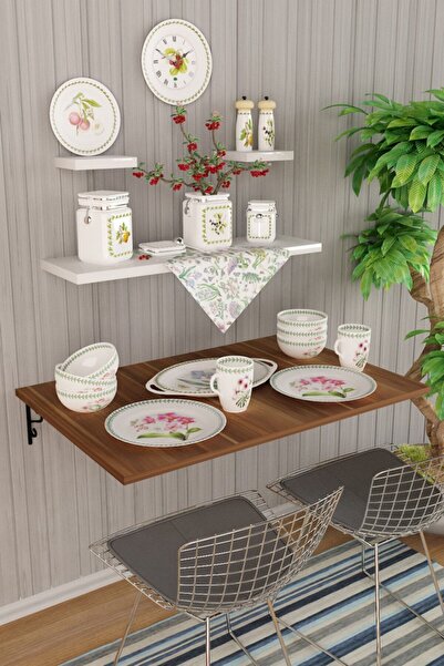 dekor fim Koyu Ceviz Katlanır Raflı Masa