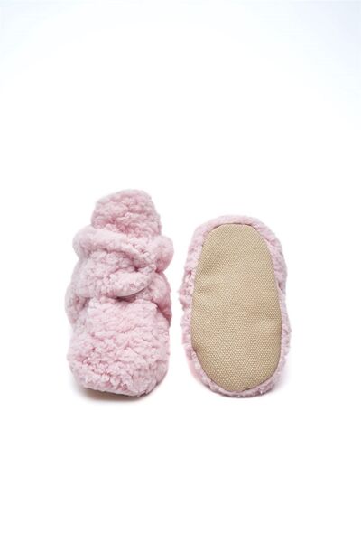 First Step Pembe Peluş Kaydırmaz Tabanlı Pamuk Astarlı Çıtçıtlı Panduf