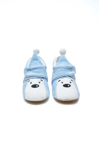 First Step Polar Bear Non-Slip Base Cotton Lined Snap-On Slippers
