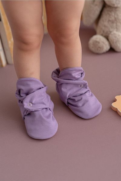 First Step Organic Cotton Lilac Slippers with Non-Slip Base Snaps