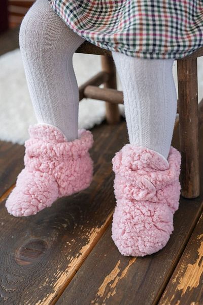 First Step Pink Plush Non-Slip Base Cotton Lined Snap Slippers