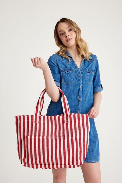 Simfa Colorful Striped Premium Cotton Women's Beach and Shoulder Bag
