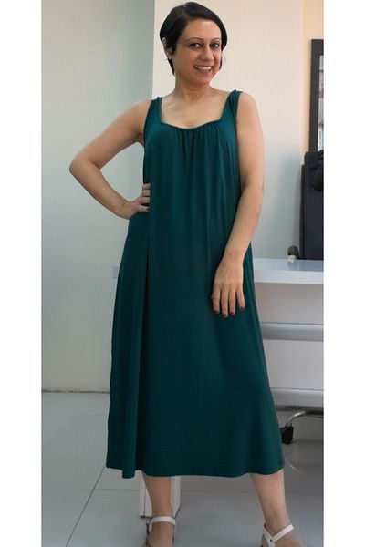 Mertcan Butik Πράσινο φόρεμα βισκόζης με συσπειρωμένο μπροστινό και πίσω μέρος