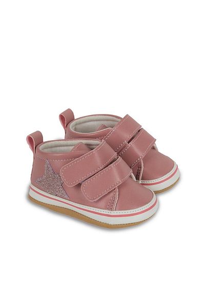 First Step Pink Glitter Star Baby Girl Velcro Booties First Step Shoes-g-2356