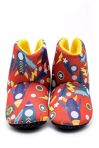 First Step Rocket Digital Printed Red Home Boots-f-825