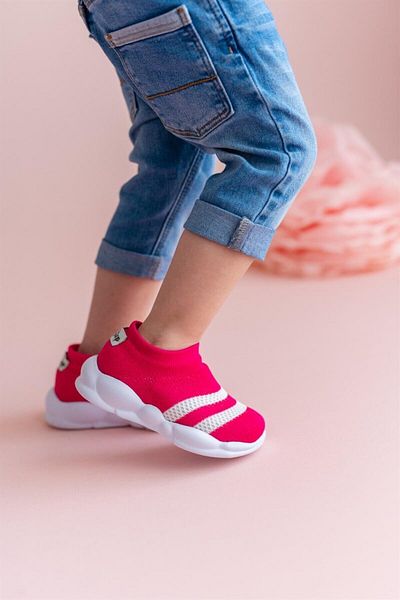 First Step Εξαιρετικά ελαφρύς αφρός μνήμης εσωτερική σόλα Παιδικά πλεκτά αθλητικά παπούτσια Fuchsia με λευκή ρίγα-M-1002