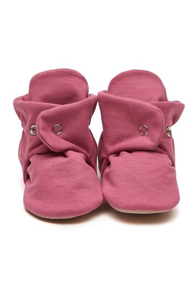 First Step Organic Cotton Dusty Rose Slippers with Non-Slip Base Snaps