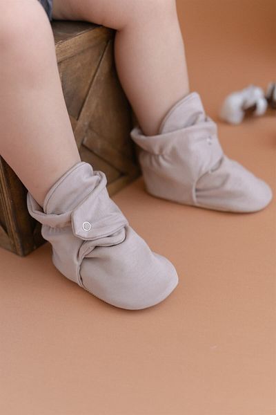 First Step Organic Cotton Mink Color Slippers with Non-Slip Bottom Snaps