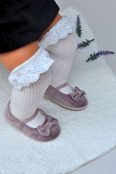 First Step Powder Velvet Baby Girl Elastic First Step Ballet-F-542