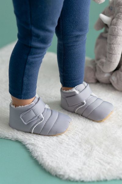 First Step Kapcie i kapcie dziecięce z tkaniny spadochronowej Furry Mother (kapcie i kapcie są sprzedawane osobno)-szary/szary-t-1