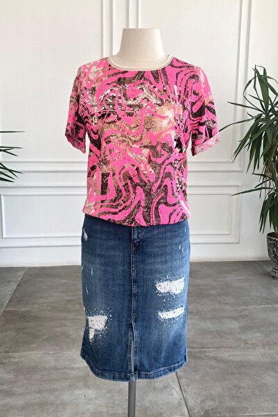 Yağmur Butik Bluză cu model mixt cu detaliu elastic în talie