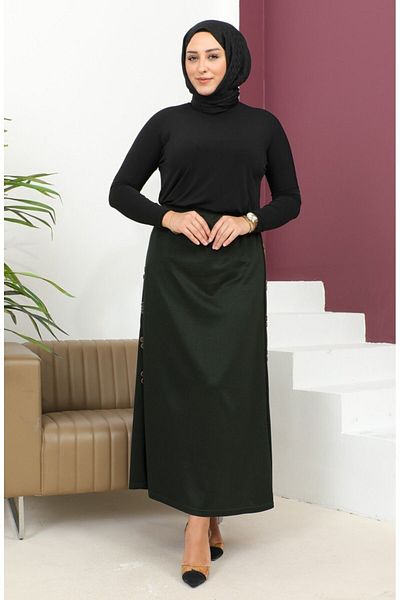 Gelince Large Size Button Detailed Elastic Skirt