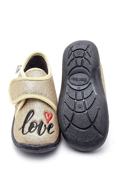 First Step Gold Love Embroidered Children's Panduf