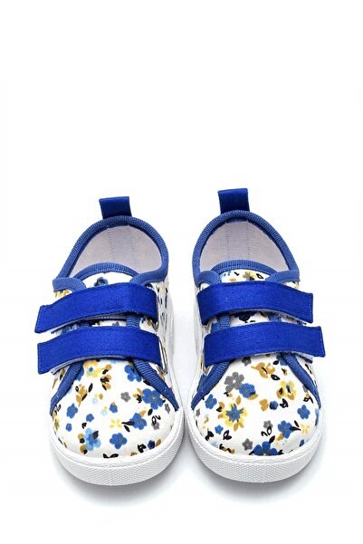 First Step Çiçek Desenli Çift Cırtlı Keten Spor Çocuk Ayakkabısı-saks-f-498