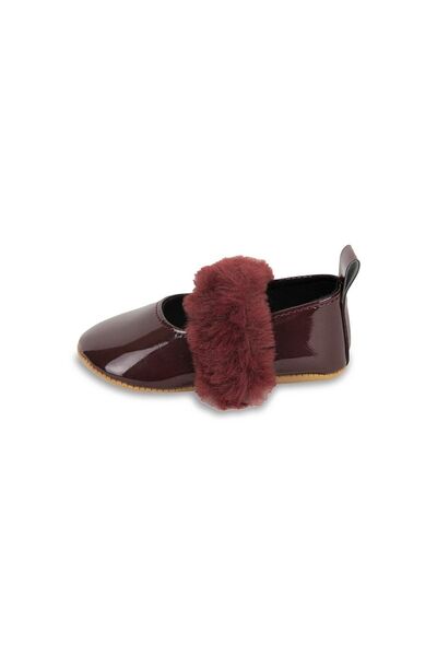 First Step Bordo Tüylü Cırt Cırtlı Rugan Kız Bebek Babet Patik Ilk Adım Ayakkabısı-g-2355