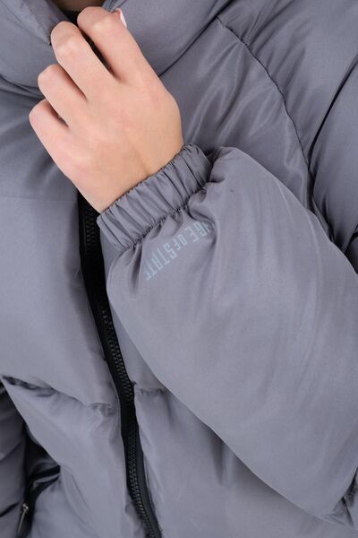 Polo State Women's Reglan Sleeve Stand Collar Age Of State Printed Coat Smoked