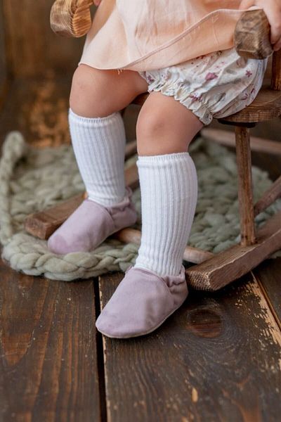 First Step Cotton Lined Velvet Anti-Slip Sole Booties-Dried Rose-f-847