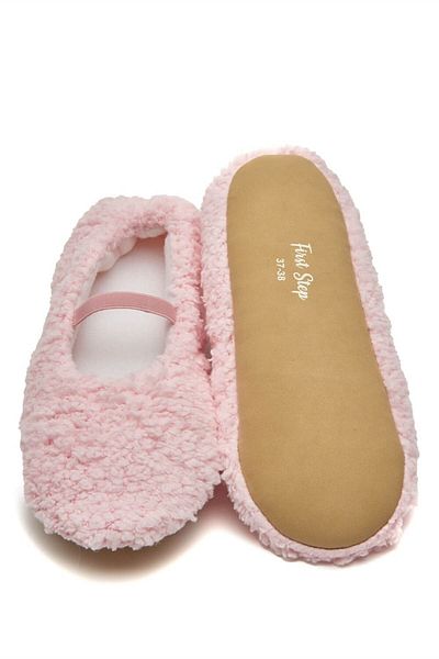 First Step Faux Wool Plush Pink Mother Slippers and Baby Slippers (Slippers and Slippers Sold Separately.)