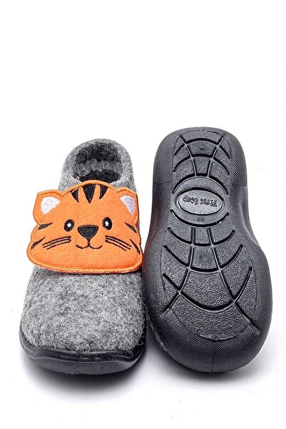First Step Three Dimensional Gray Cat Embroidered Felt Children's Slippers