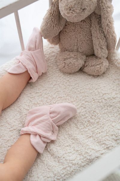 First Step Organic Cotton Muslin Powder Slippers with Snap Fasteners