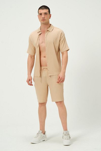1434 Polo State Μπεζ Χρώμα Ανδρικό σορτς Crinkle Fabric Regular Fit