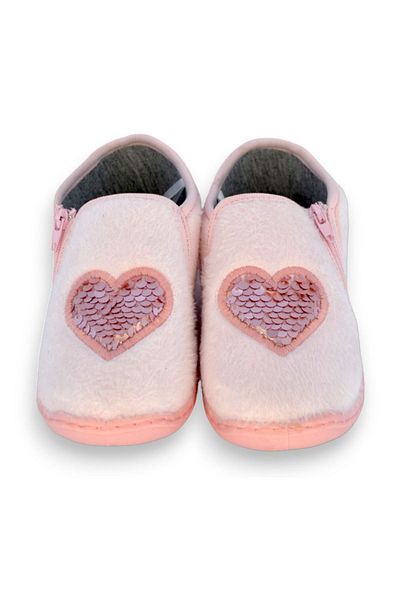 First Step Pink Sequined Heart Detailed Girl's Zippered Panduf-F-738