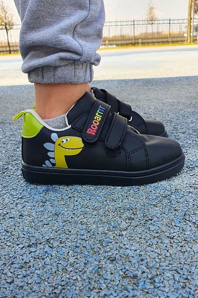 First Step Dinosaur Printed Black Velcro Boy's Casual Sneaker Sports Shoes-S-1006