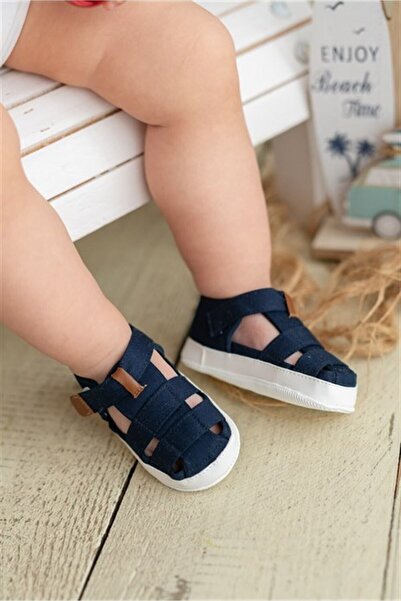 First Step Lacivert Bebek Cırt Cırtlı Sandalet Patik