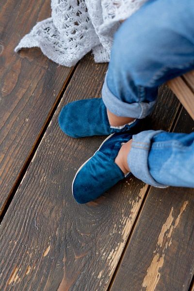 First Step Cotton Lined Velvet Anti-Slip Sole Booties-navy blue-f-847