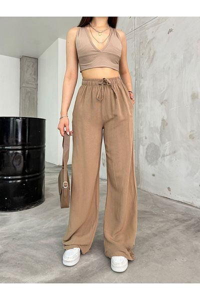 BİKELİFE Leinen Sommerhose für Damen - Elastischer Bund, Taschen, Weiter Schnitt