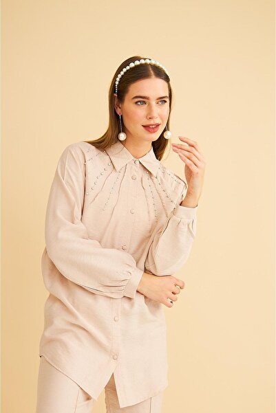 Basicpark Udes Stone Embroidered Linen Stone Shirt Trousers Set