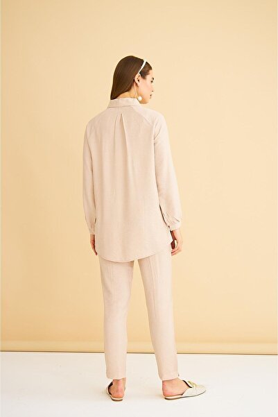 Basicpark Udes Stone Embroidered Linen Stone Shirt Trousers Set