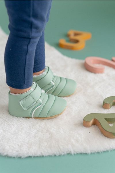 First Step Parachute Fabric Furry Mother Slippers and Baby Slippers (slippers and slippers are sold separately)-mint-t-1007