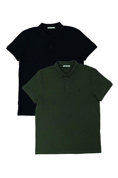 Polo State Ανδρικό μπλουζάκι με γιακά πόλο 2 τεμαχίων Μαύρο-χακί