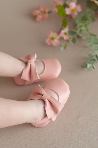 First Step Pink Baby Girl Faux Leather Bow Ballerina Booties First Step Shoes
