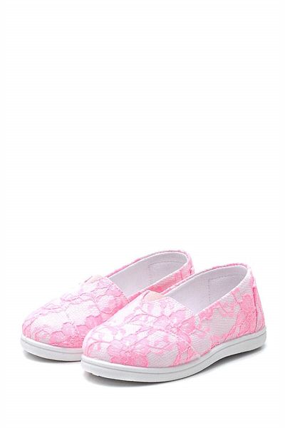 First Step Lacy Children's Linen Ballerina Shoes-pink-f-4001