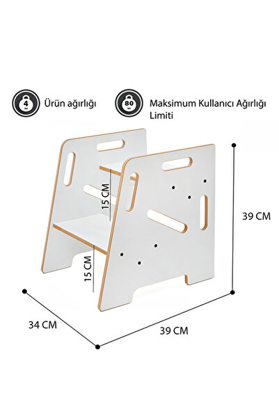 Minera Çocuk / Yetişkin Montessori Ahşap Basamak, Yükseltici, Tabure
