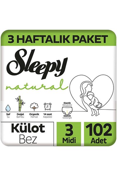 Sleepy Size 3 Midi Panty Diapers - Natural 102 Pieces 3 Week Pack