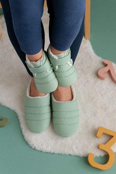 First Step Parachute Fabric Furry Mother Slippers and Baby Slippers (slippers and slippers are sold separately)-mint-t-1007