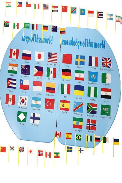 PERİBOİA Double Sided Wooden World Map Platform – Flag Educational Kids Geography Play Set
