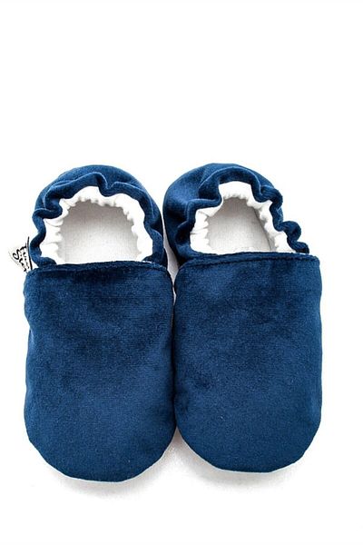 First Step Cotton Lined Velvet Anti-Slip Sole Booties-navy blue-f-847