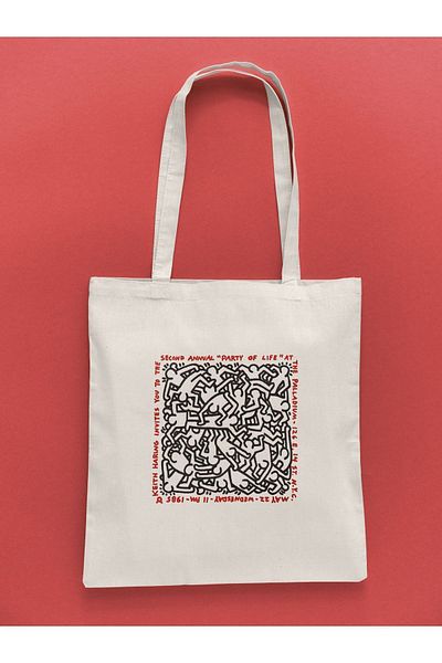 daystore Ακατέργαστη υφασμάτινη τσάντα Keith Haring Pop Art
