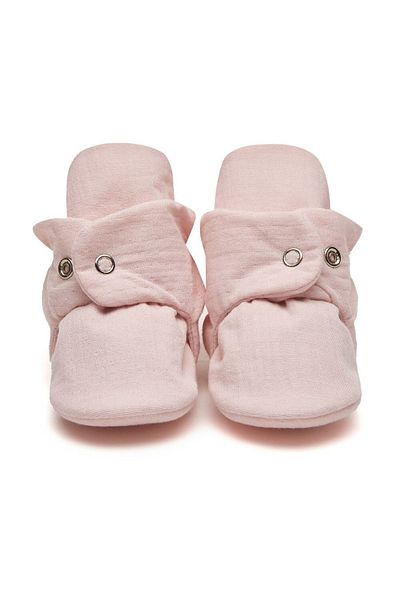 First Step Organic Cotton Muslin Powder Slippers with Snap Fasteners