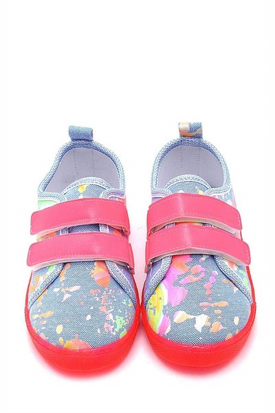 First Step Double Velcro Neon Sole Kids Linen Sports Shoes-blue-f-4002