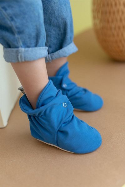 First Step Organic Cotton Indigo Slippers with Non-Slip Base Snaps