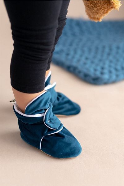 First Step Navy Blue Slippers with Velvet Anti-Slip Base, Cotton Lining and Snap Fasteners - F-870