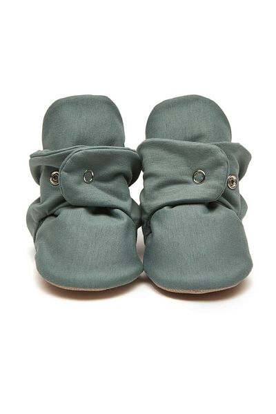 First Step Organic Cotton Green Slippers with Non-Slip Base Snaps