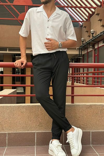 inpool Stretchy Slim Fit Jogger Pants - Old Money Culture με πλισέ και ελαστικό στη μέση 24INP199D